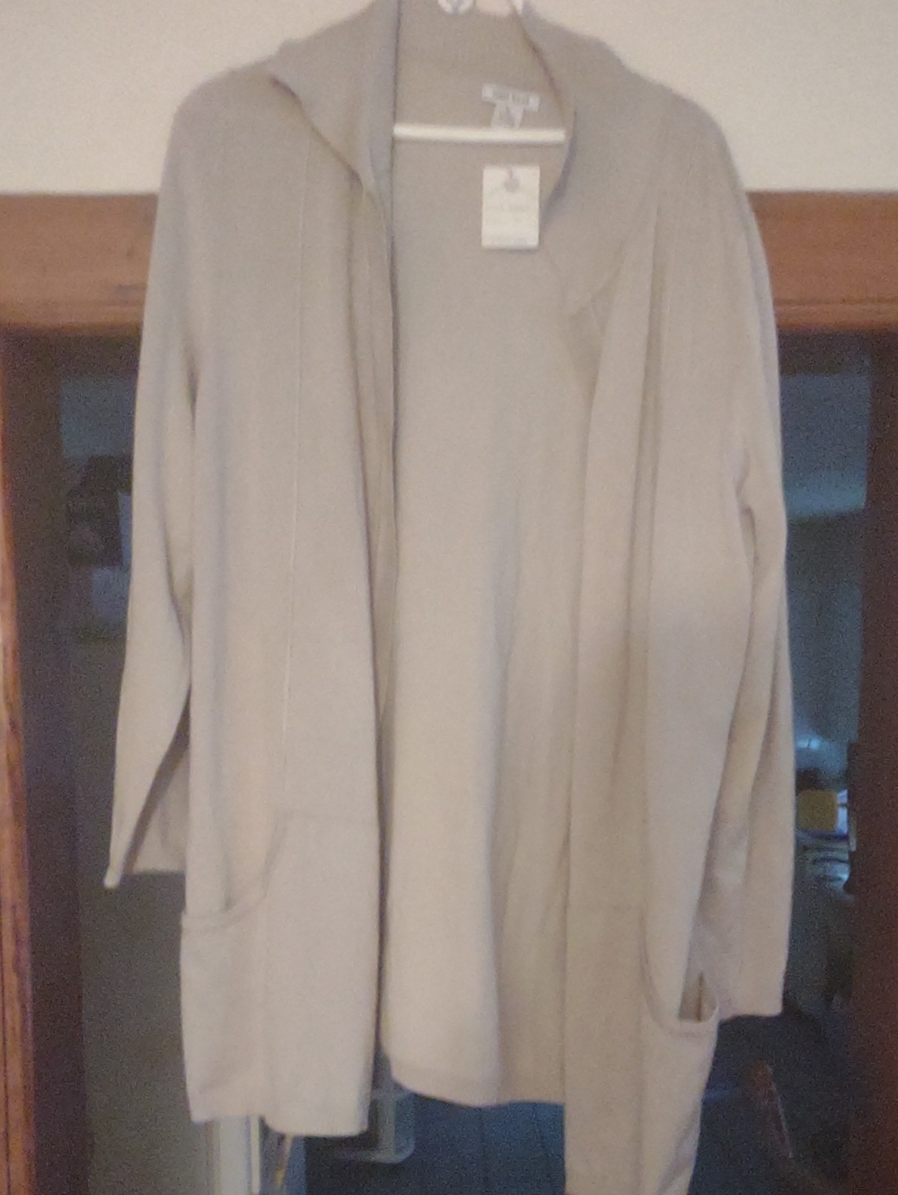 Light Beige Open Front Hooded Cardigan